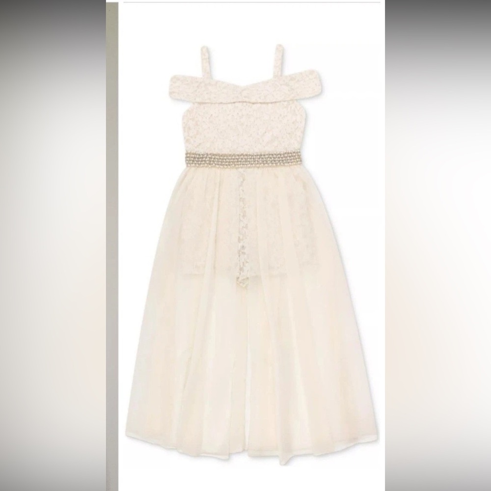 Speechless Big Girls Maxi-Overlay Glitter-Lace Romper Size 8